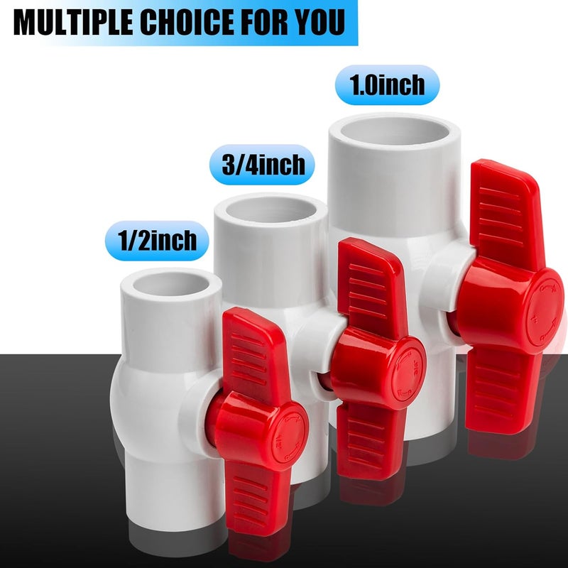 AODESTINY 6PCS 1" PVC Ball Valve, Shut-Off Ball Valves Socket with Easy Turn Red T-Handles, Slip PVC Valve for Water Project, Swimming Pool, Sewage Pump, Sprinkler Lines, Outdoor Plumbing & Irrigation System - Image 5